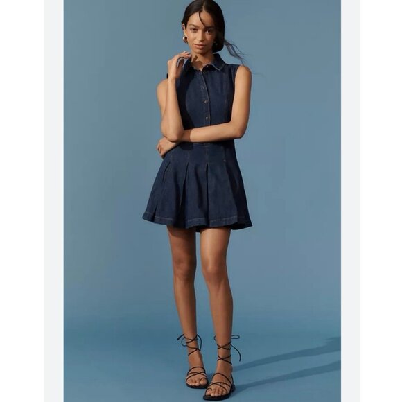 NWT Reformation Arella Denim Mini Dress Sleeveless Dark Wash Women’s Size 2 - Picture 3 of 9